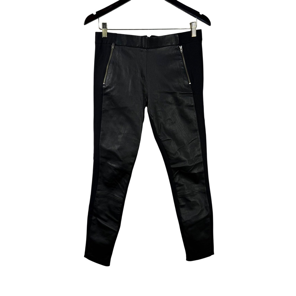 J.Crew Leather Front Panel Ponte Pants Women's 4 Black Ankle‎ Zip Pockets